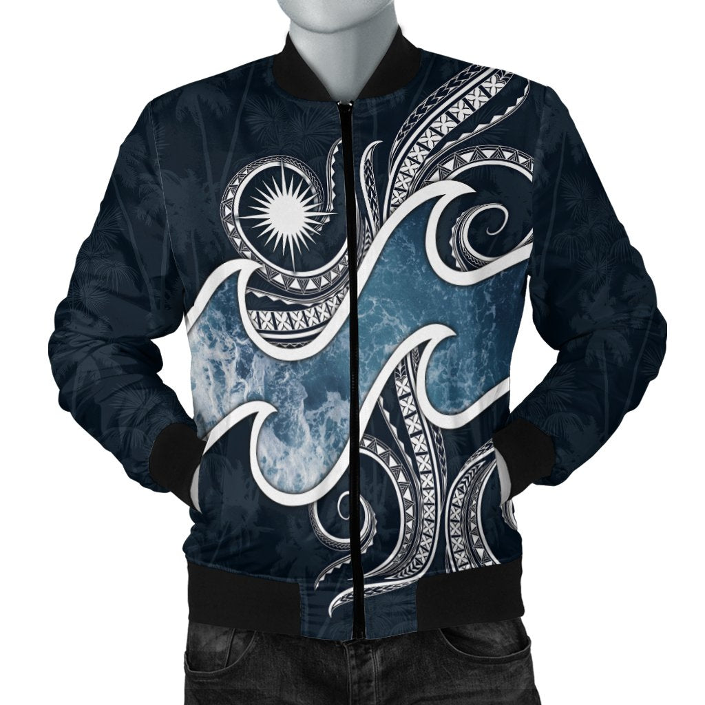 Marshall Islands Polynesian Men's Bomber Jacket - Ocean Style Blue - Polynesian Pride