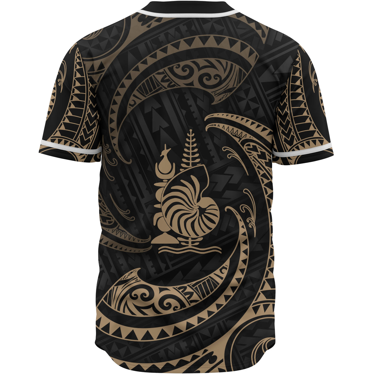 New Caledonia Polynesian Custom Personalised Baseball Shirt - Gold Tribal Wave - Polynesian Pride
