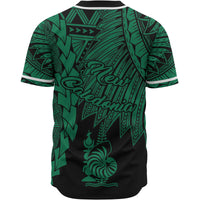 New Caledonia Polynesian Baseball Shirt - Tribal Wave Tattoo Green - Polynesian Pride