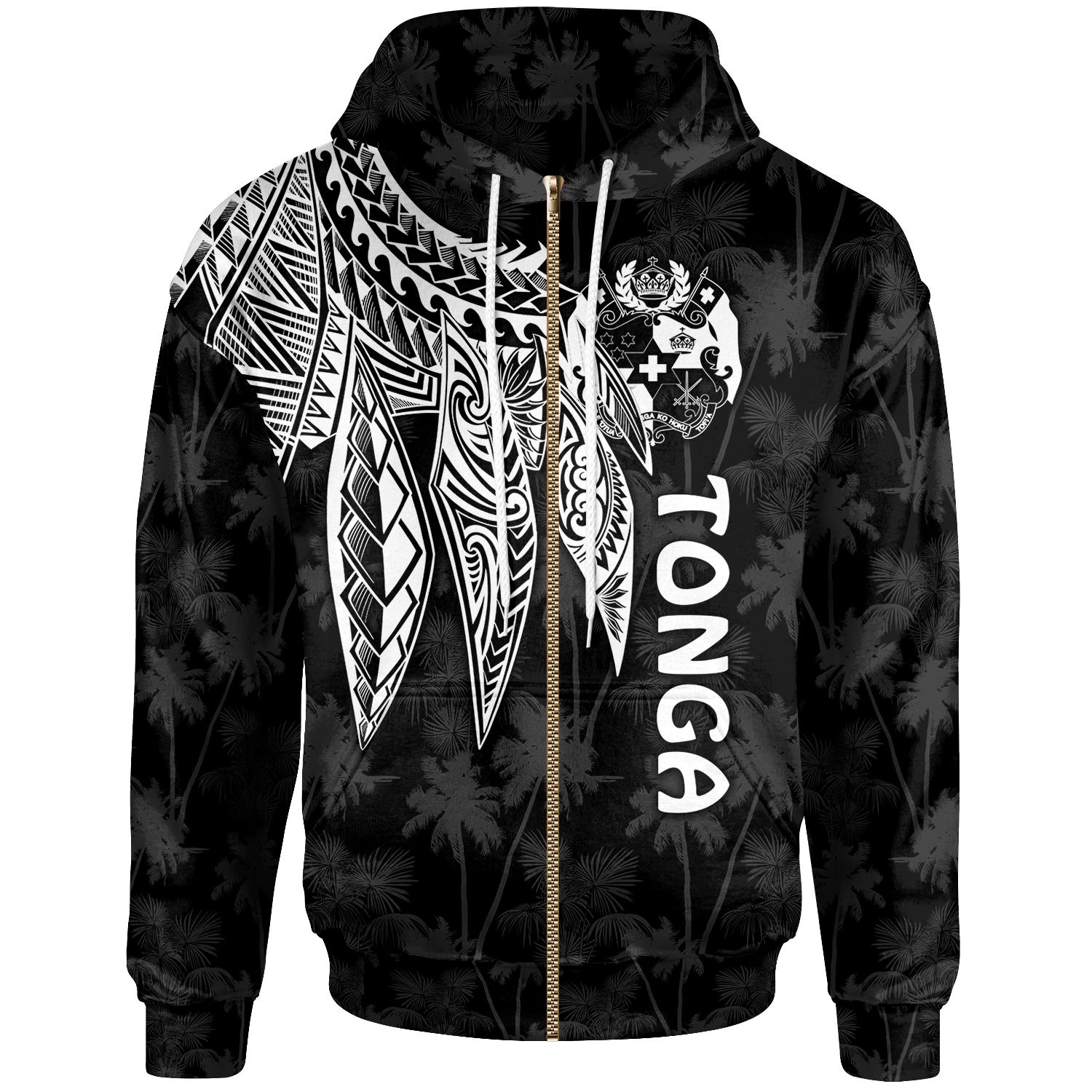 Tonga Zip up Hoodie Polynesian Wings (White) Unisex White - Polynesian Pride