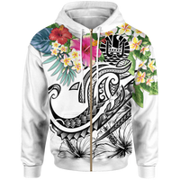 Tahiti Polynesian Zip up Hoodie Summer Plumeria (White) Unisex White - Polynesian Pride