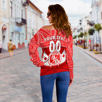 (Custom Personalised) Tonga Rugby Mate Ma'a Tonga Tapa Pattern Women Off Shoulder Sweater - LT2 - Polynesian Pride