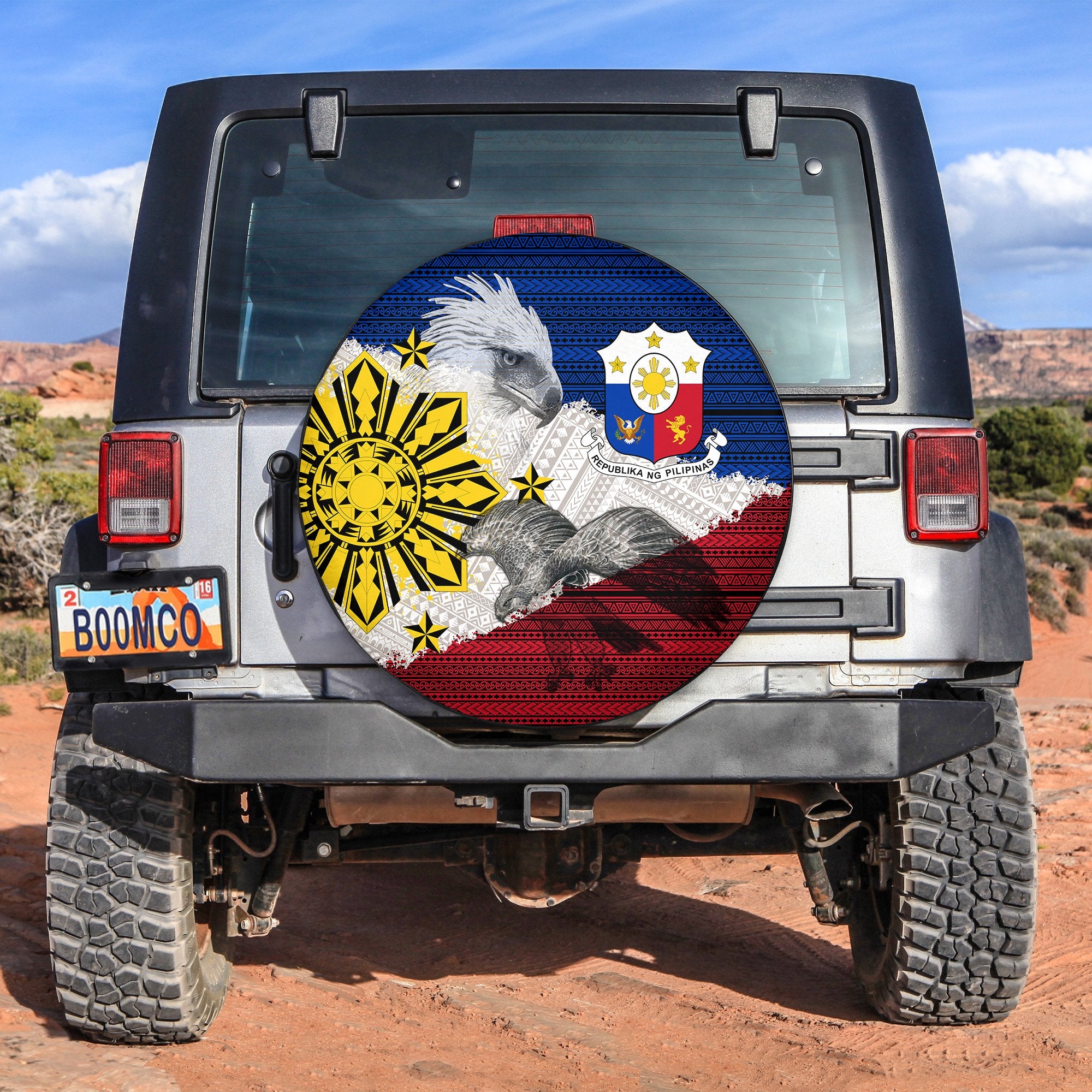 Philippines Filipino Tribal Eagle Spare Tire Cover - LT2 White - Polynesian Pride