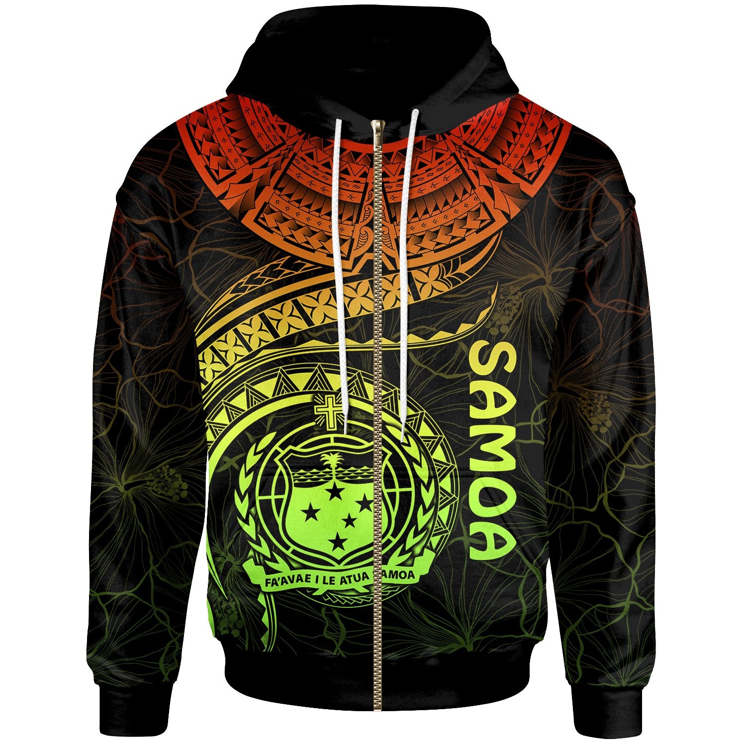 Polynesian Samoa Zip up Hoodie Samoan Waves (Reggae) Unisex Reggae - Polynesian Pride