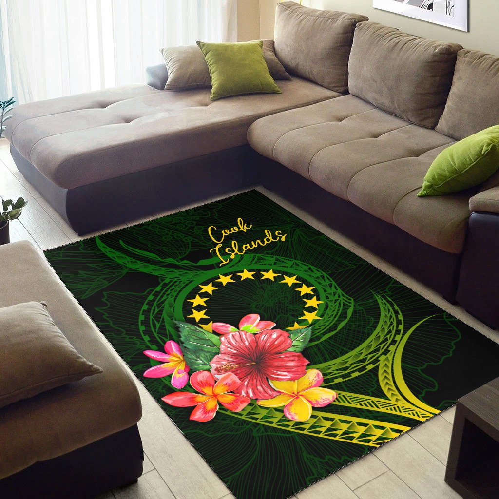 Cook Islands Polynesian Area Rug - Floral With Seal Flag Color - Polynesian Pride
