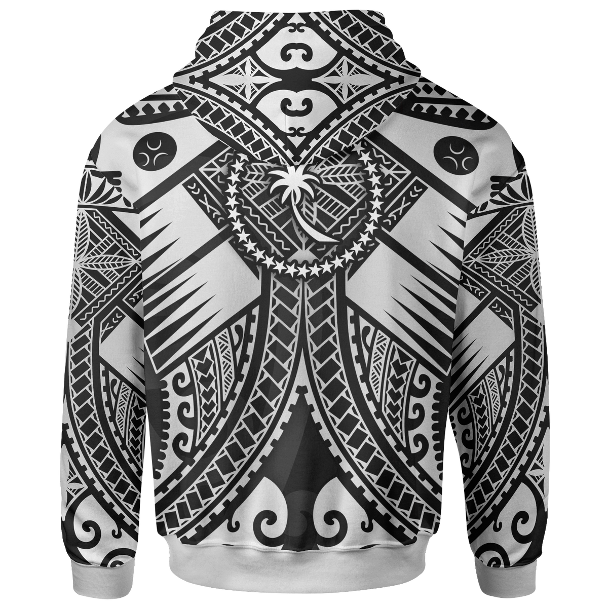 Chuuk Zip up Hoodie White Seal with Polynesian Tattoo - Polynesian Pride