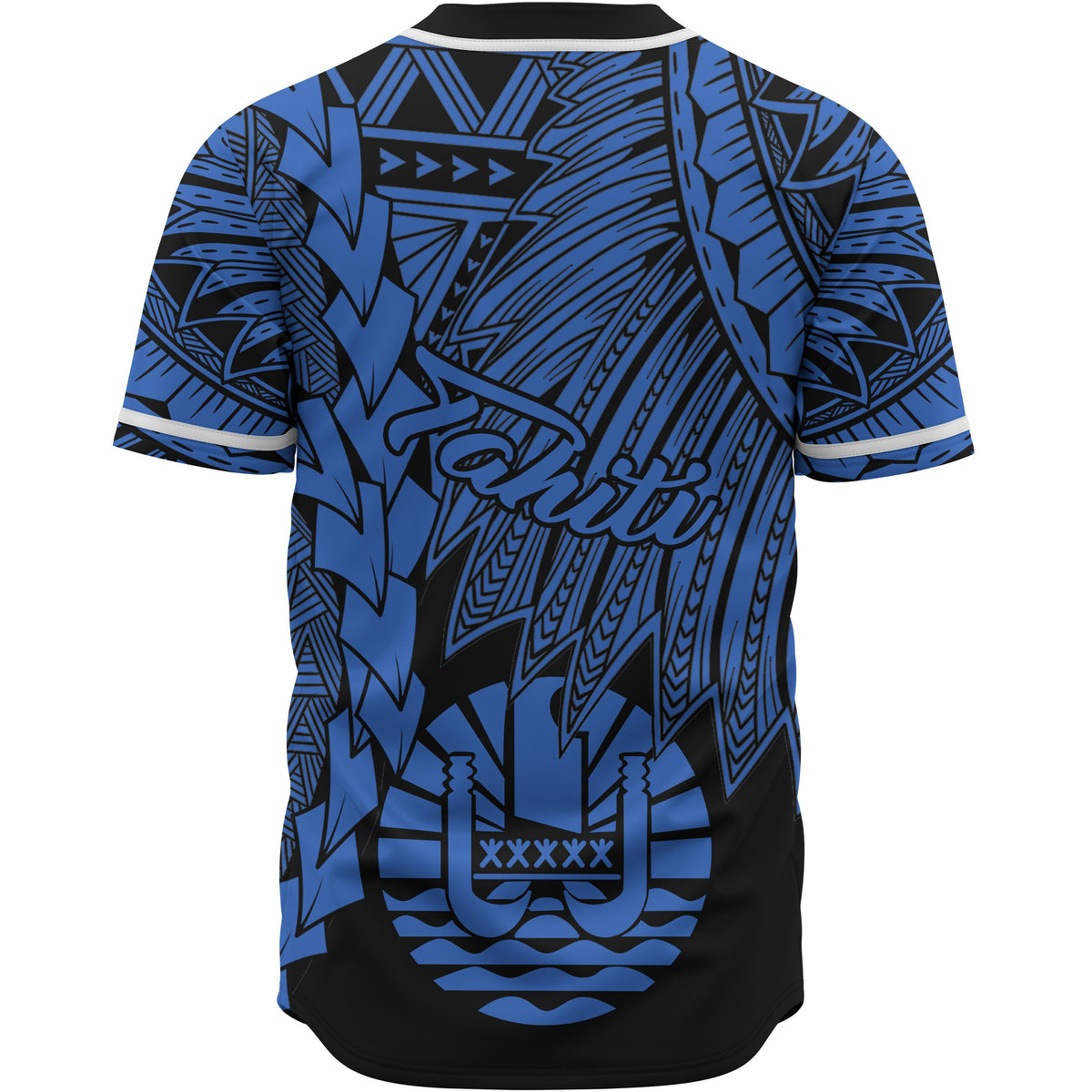 Tahiti Polynesian Custom Personalised Baseball Shirt - Tribal Wave Tattoo Blue - Polynesian Pride