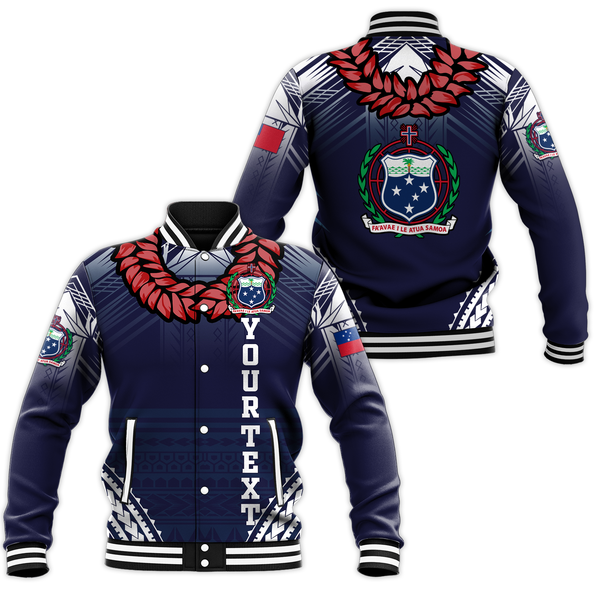 (Custom Personalised) Samoan Ula Fala Art Baseball Jacket - LT12 Unisex Blue - Polynesian Pride