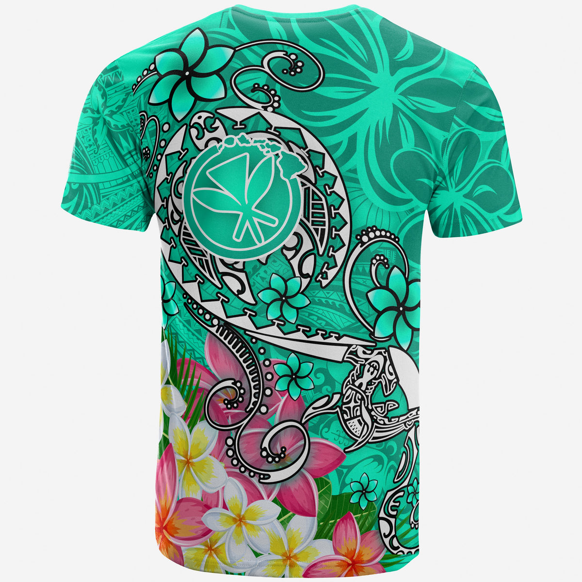 Hawaii T Shirt Turtle Plumeria Polynesian Tattoo Turquoise Color - Polynesian Pride