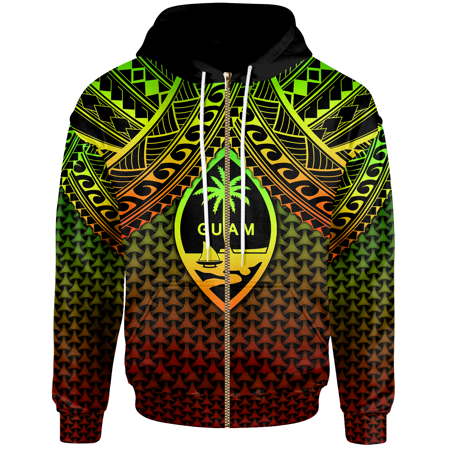 Polynesian Guam Custom Zip up Hoodie Reggae Vintage Polynesian Patterns Unisex Reggae - Polynesian Pride