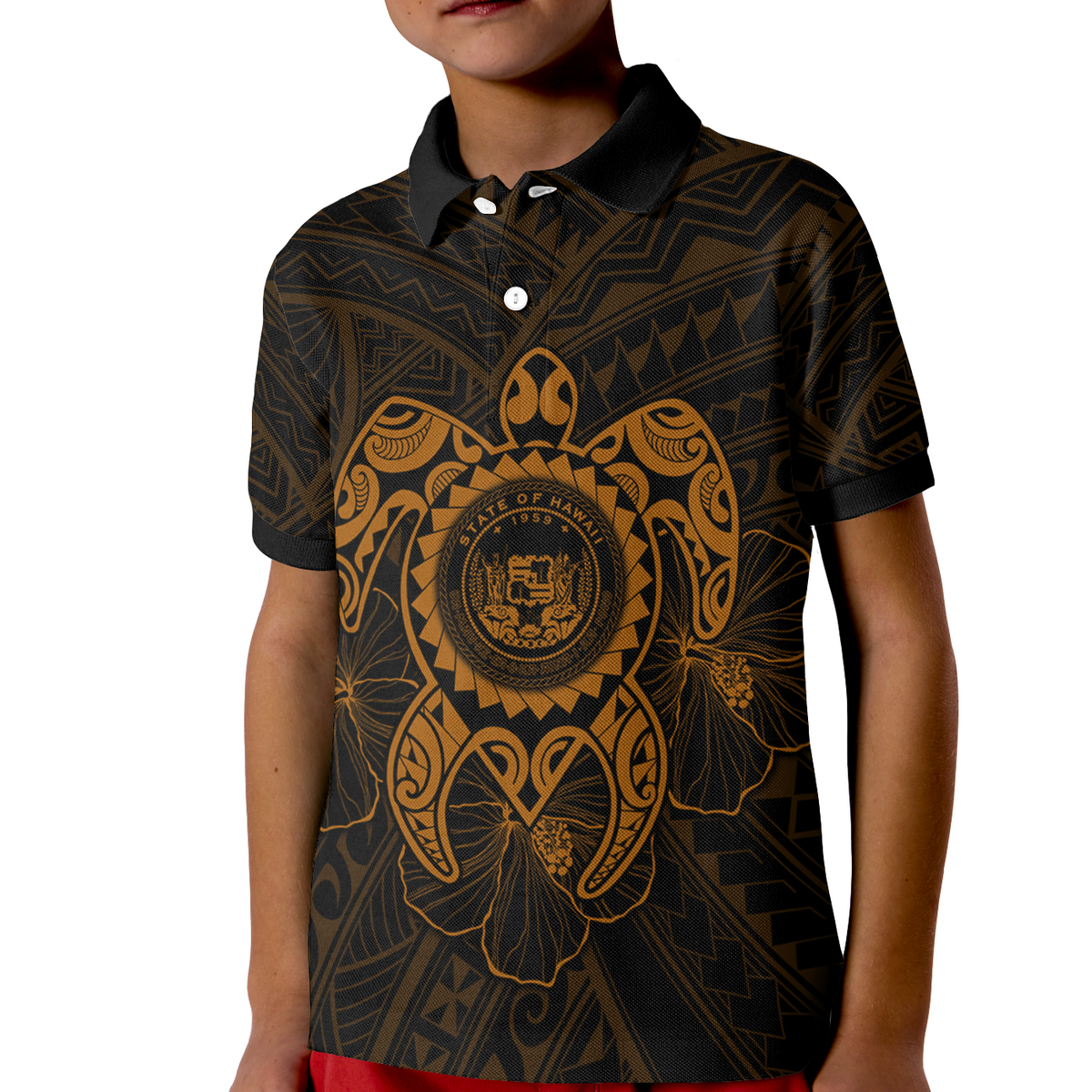 Hawaii Polynesian Polo Shirt Vintage Polynesian Turtle (Golden) - Polynesian Pride