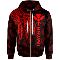Polynesian Hawaii Kanaka Maoli Zip up Hoodie Polynesian Wings (Red) Unisex Red - Polynesian Pride
