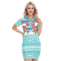Fiji Polynesian Polo Dress Fijian Tropical Flowers Version 02 LT13 Blue - Polynesian Pride