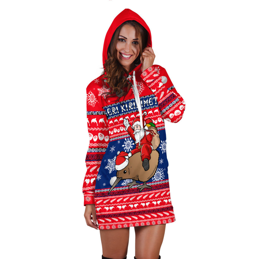 (Custom Personalised) New Zealand Maori Meri Kirihimete Hoodie Dress - LT2 - Polynesian Pride