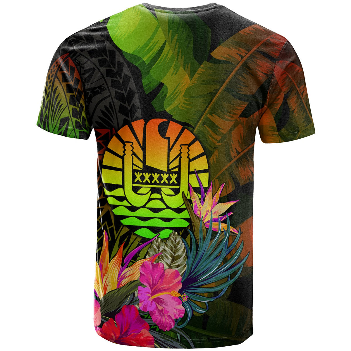 Tahiti Polynesian T Shirt Hibiscus and Banana Leaves - Polynesian Pride