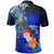 Tahiti Custom Polo Shirt Humpback Whale with Tropical Flowers (Blue) - Polynesian Pride