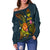 Guam Polynesian Women's Off Shoulder Sweater - Legend of Guam (Blue) - Polynesian Pride