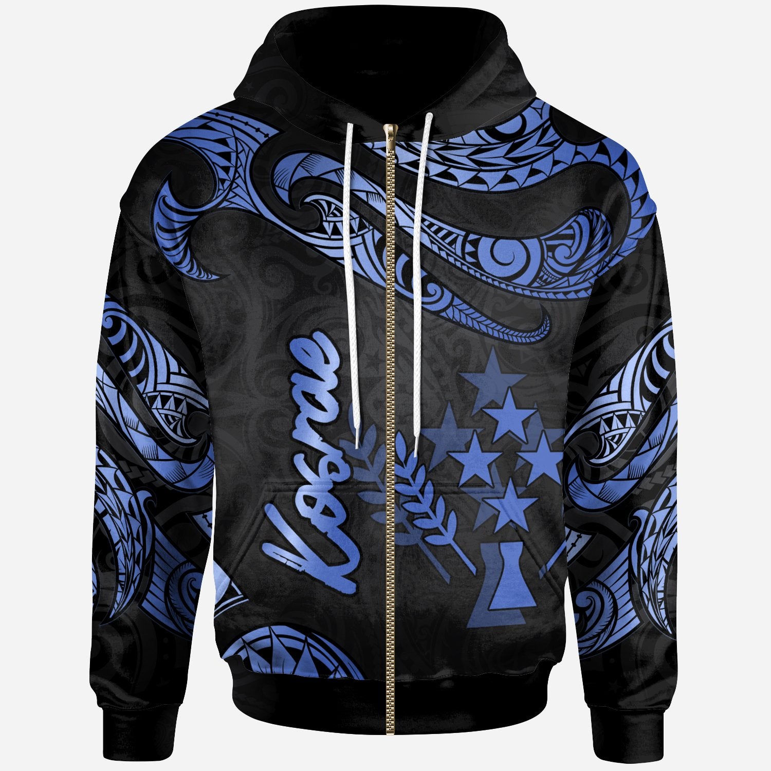 Kosrae Polynesian Zip Hoodie Polynesian Tattoo Blue Version Unisex Blue - Polynesian Pride