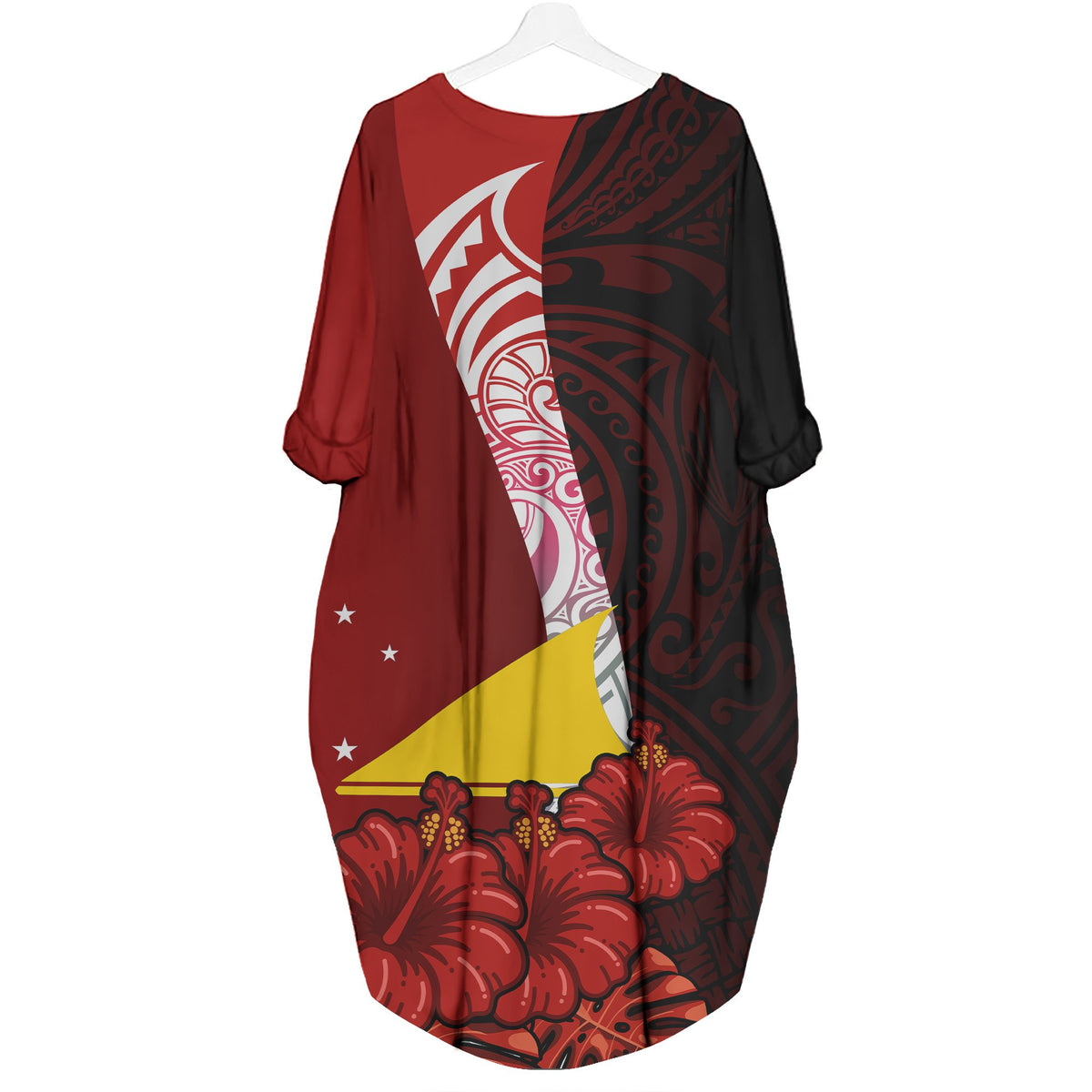 Tokelau Polynesian Custom Personalised Batwing Pocket Dress - Hibiscus With Coat Of Arm - Polynesian Pride