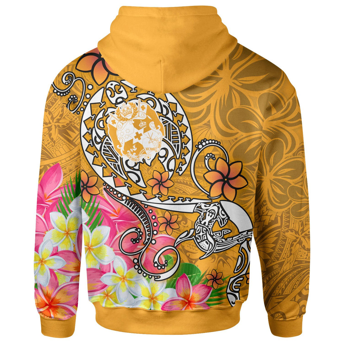 Tonga Custom Hoodie Turtle Plumeria (GOLD) - Polynesian Pride