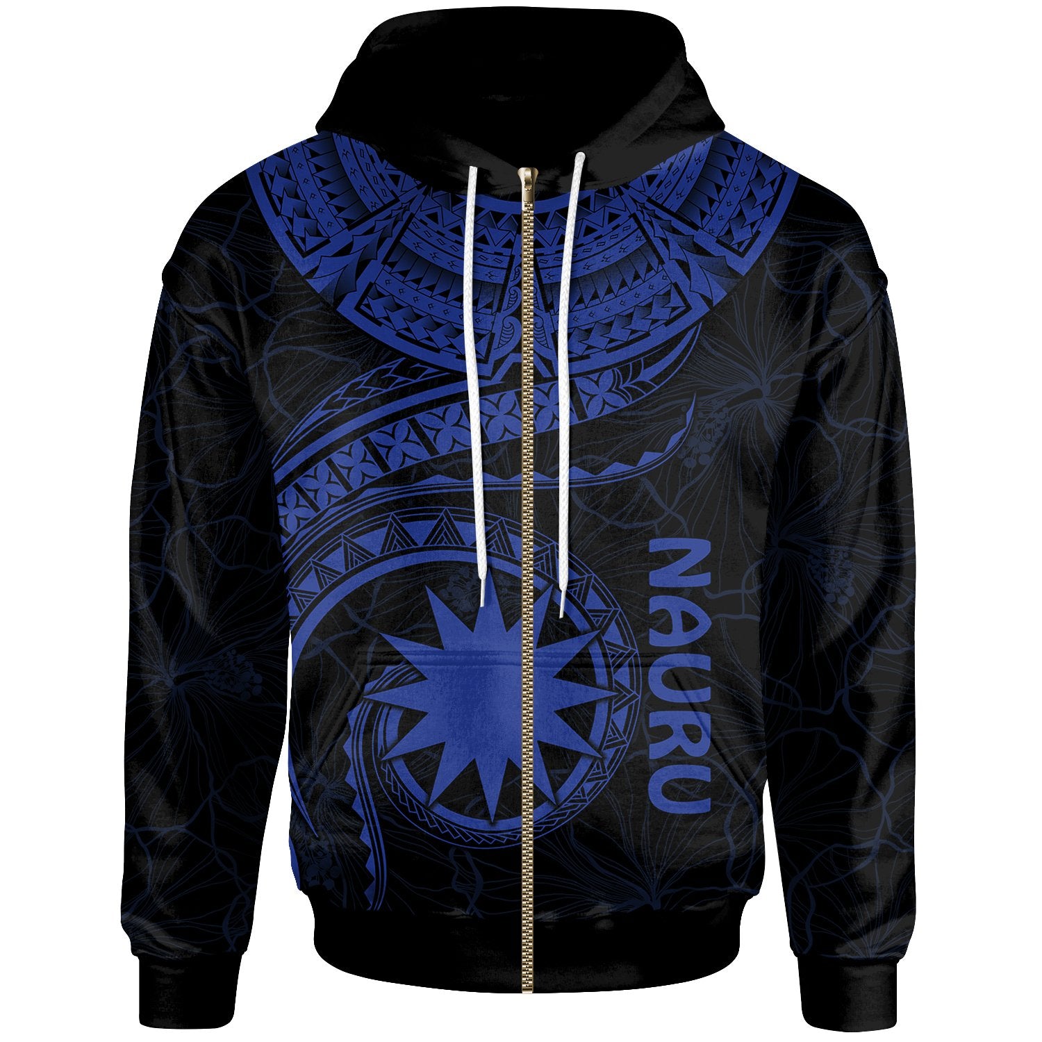 Nauru Polynesian Zip up Hoodie Nauru Waves (Blue) Unisex Blue - Polynesian Pride