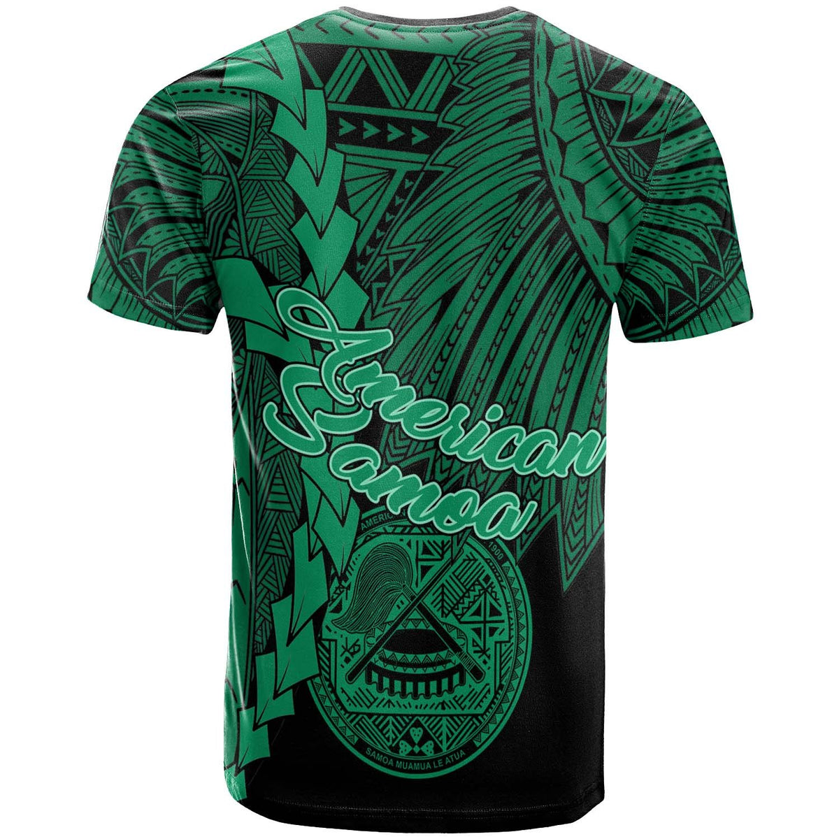 American Samoa Polynesian T Shirt Tribal Wave Tattoo Green - Polynesian Pride