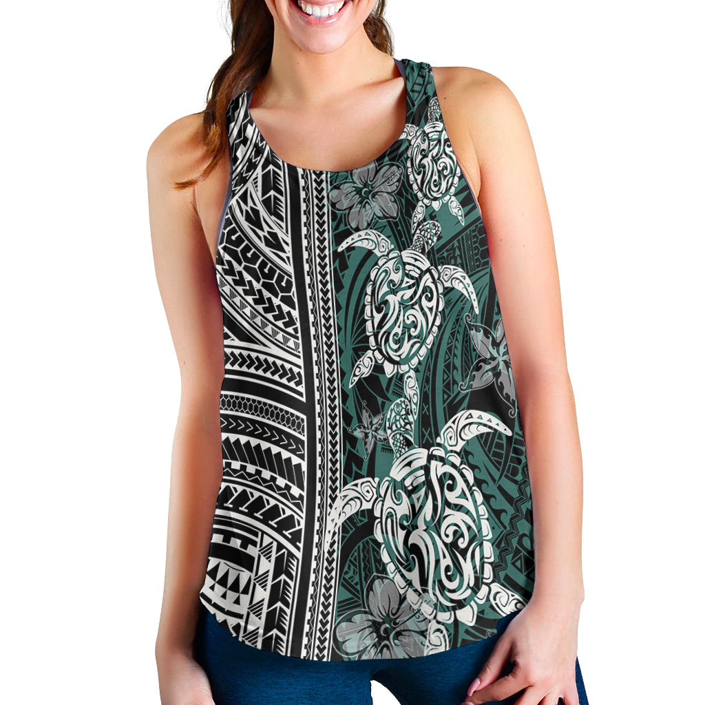 Polynesian Women's Racerback Tank - Turtle With Ethnic Motives And Floral Elements - LT20 - Polynesian Pride