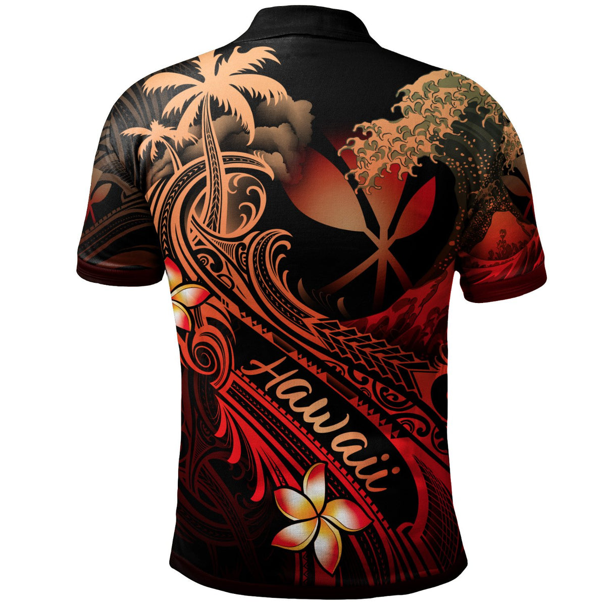 Hawaii Polynesian Polo Shirt Plumeria Flowers and Waves - Polynesian Pride