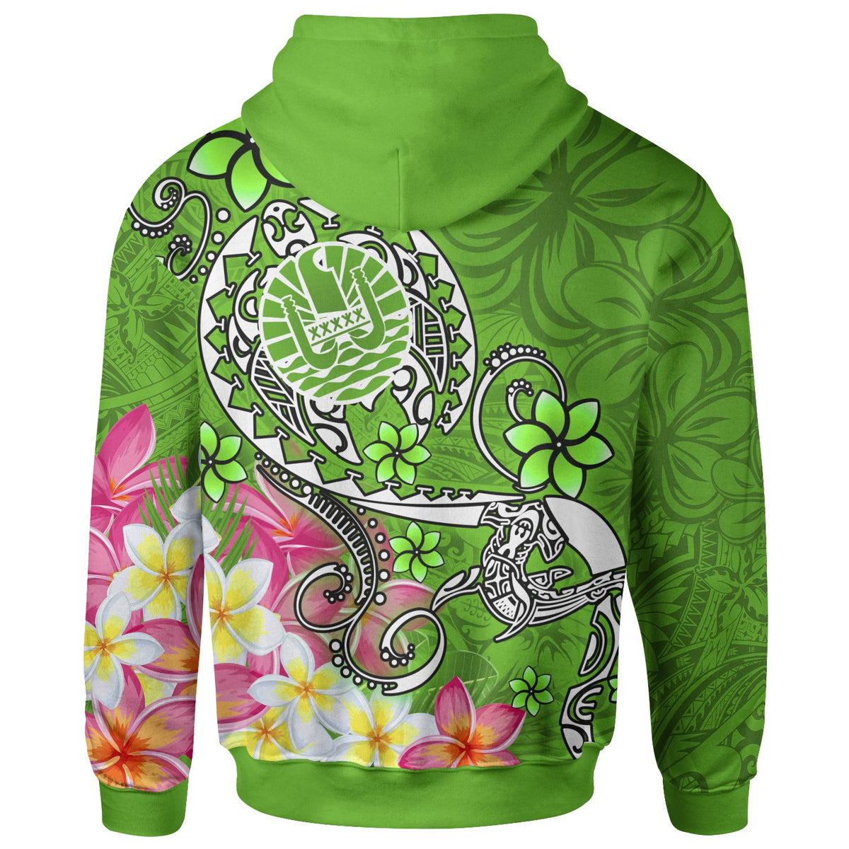 Tahiti Zip up Hoodie Turtle Plumeria (Green) - Polynesian Pride