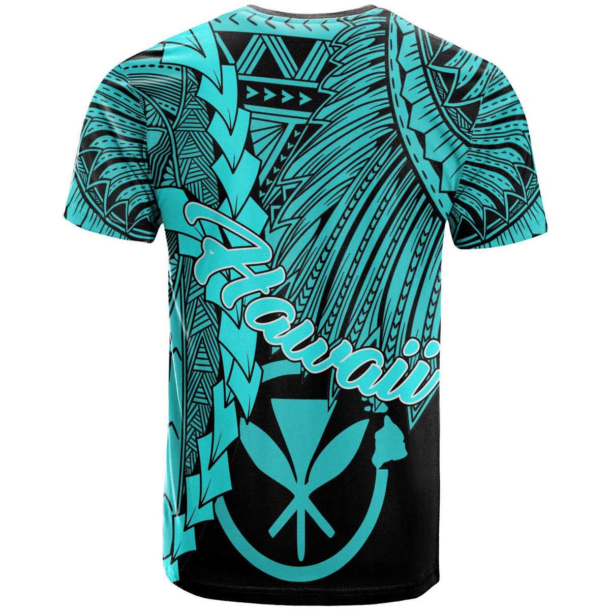 Hawaii Polynesian T Shirt Tribal Wave Tattoo Neon Blue - Polynesian Pride