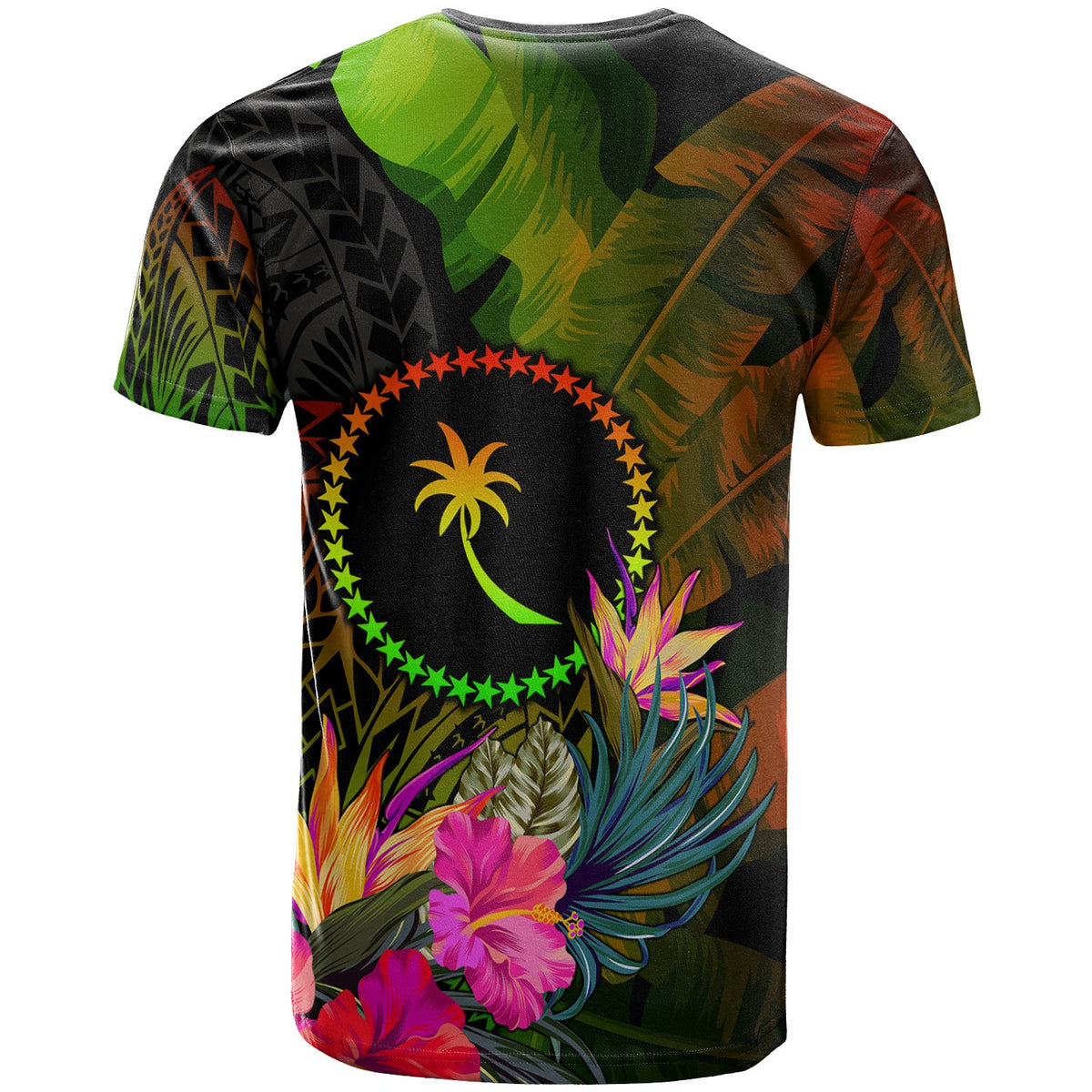 Chuuk Polynesian Custom T Shirt Hibiscus and Banana Leaves - Polynesian Pride