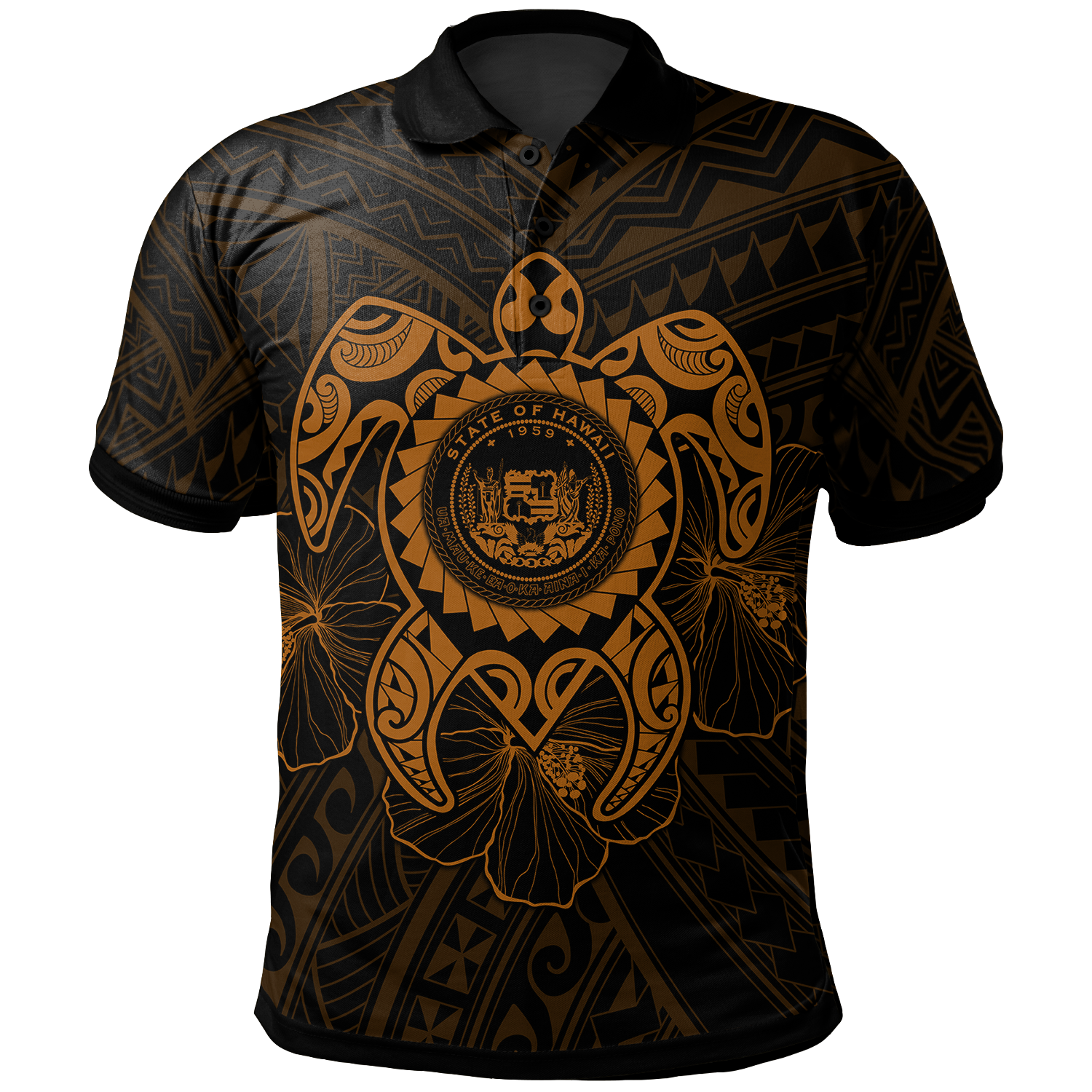 Hawaii Polynesian Polo Shirt Vintage Polynesian Turtle (Golden) Unisex Golden - Polynesian Pride