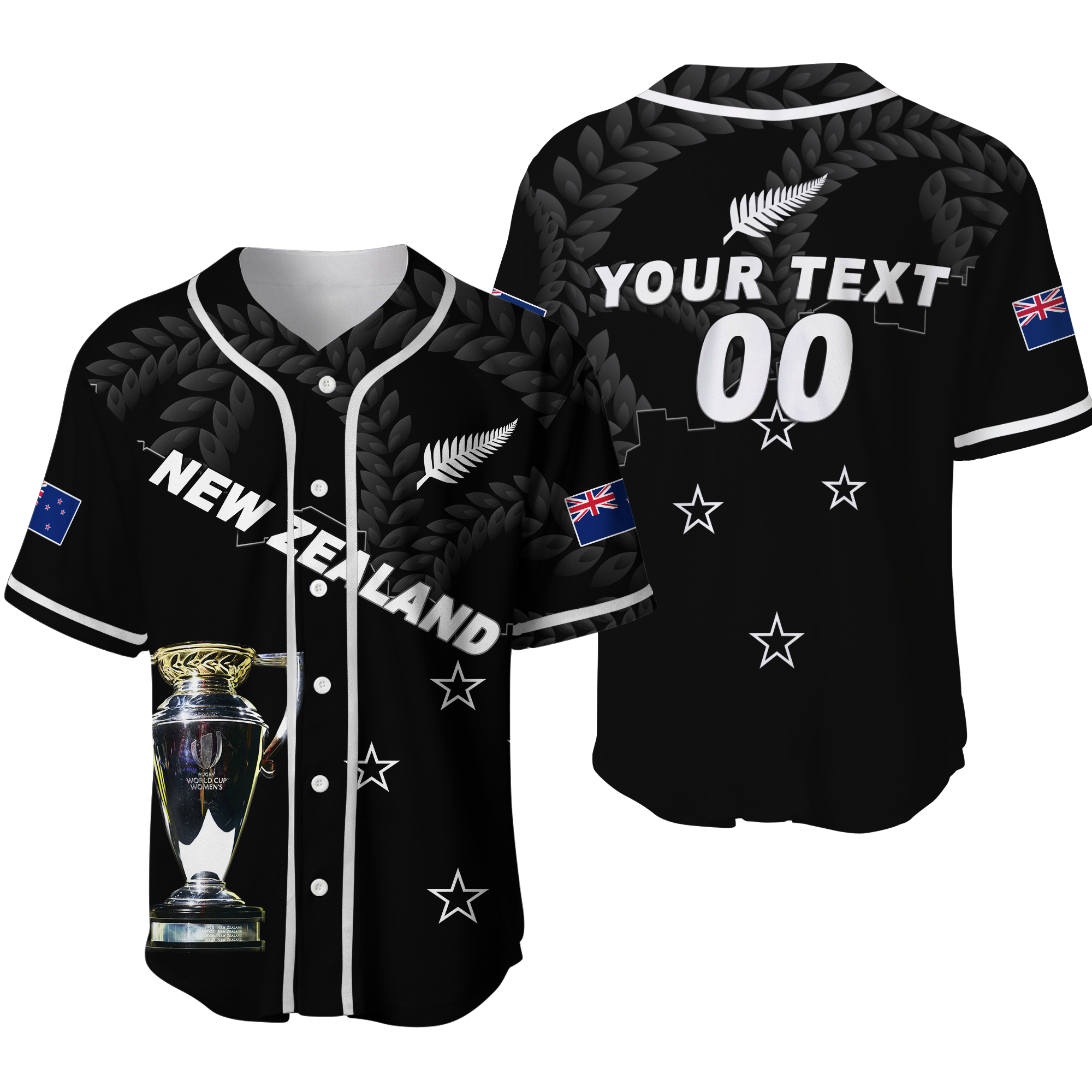 (Custom Personalised) New Zealand Champions Rugby 2022 Baseball Jersey - LT12 Unisex Black - Polynesian Pride