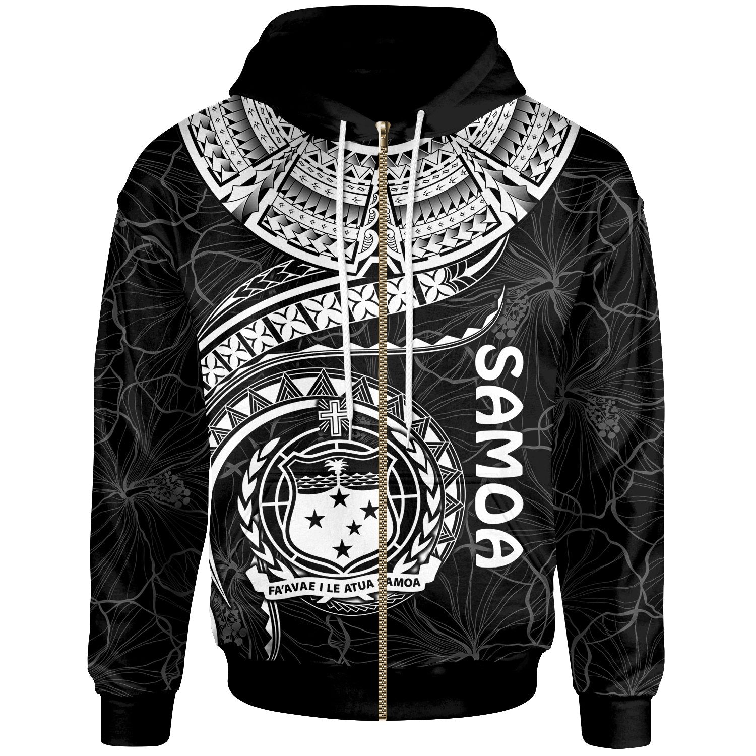 Polynesian Samoa Zip up Hoodie Samoan Waves (White) Unisex White - Polynesian Pride