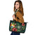 Tonga Polynesian Leather Tote Bag - Green Turtle Hibiscus - Polynesian Pride