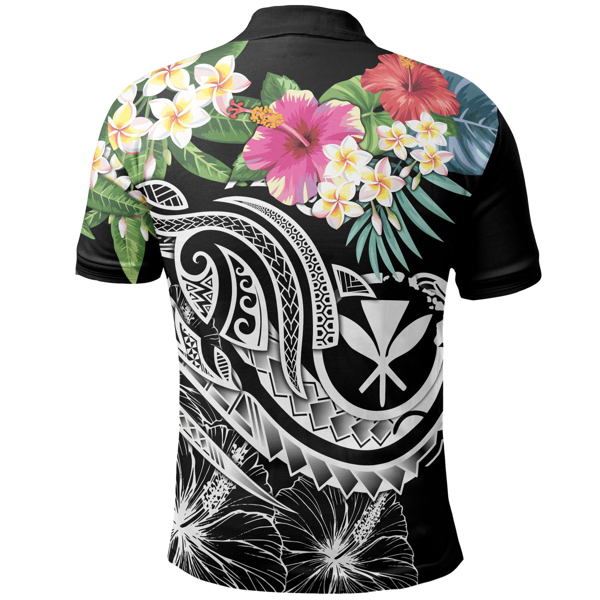 Polynesian Hawaii Kanaka Maoli Polo Summer Plumeria (Black) - Polynesian Pride