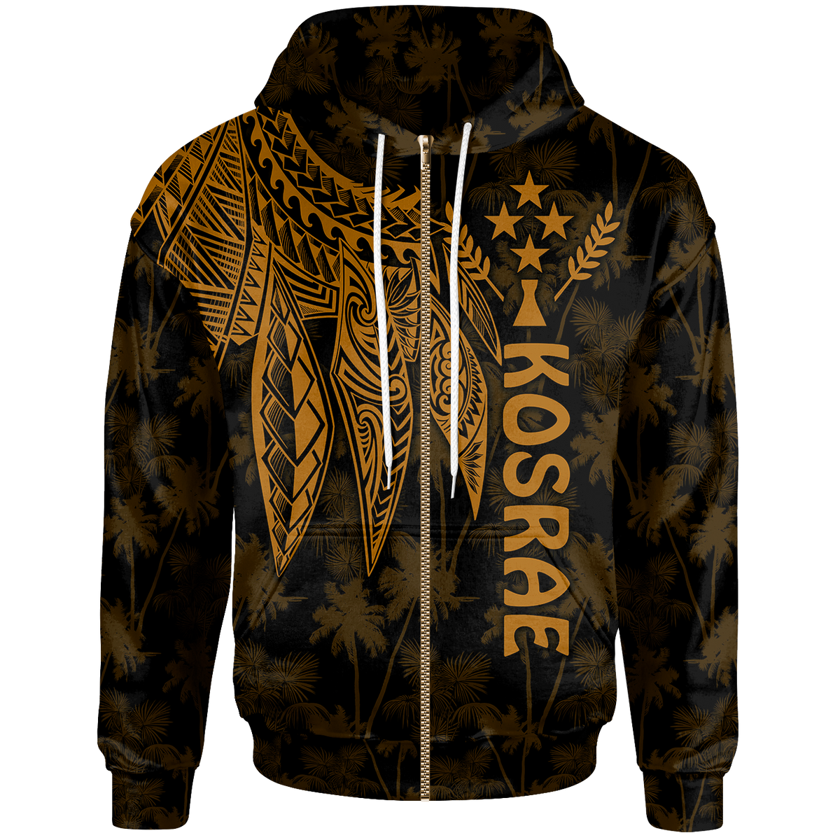 Kosrae Zip up Hoodie Polynesian Wings (Golden) Unisex Golden - Polynesian Pride