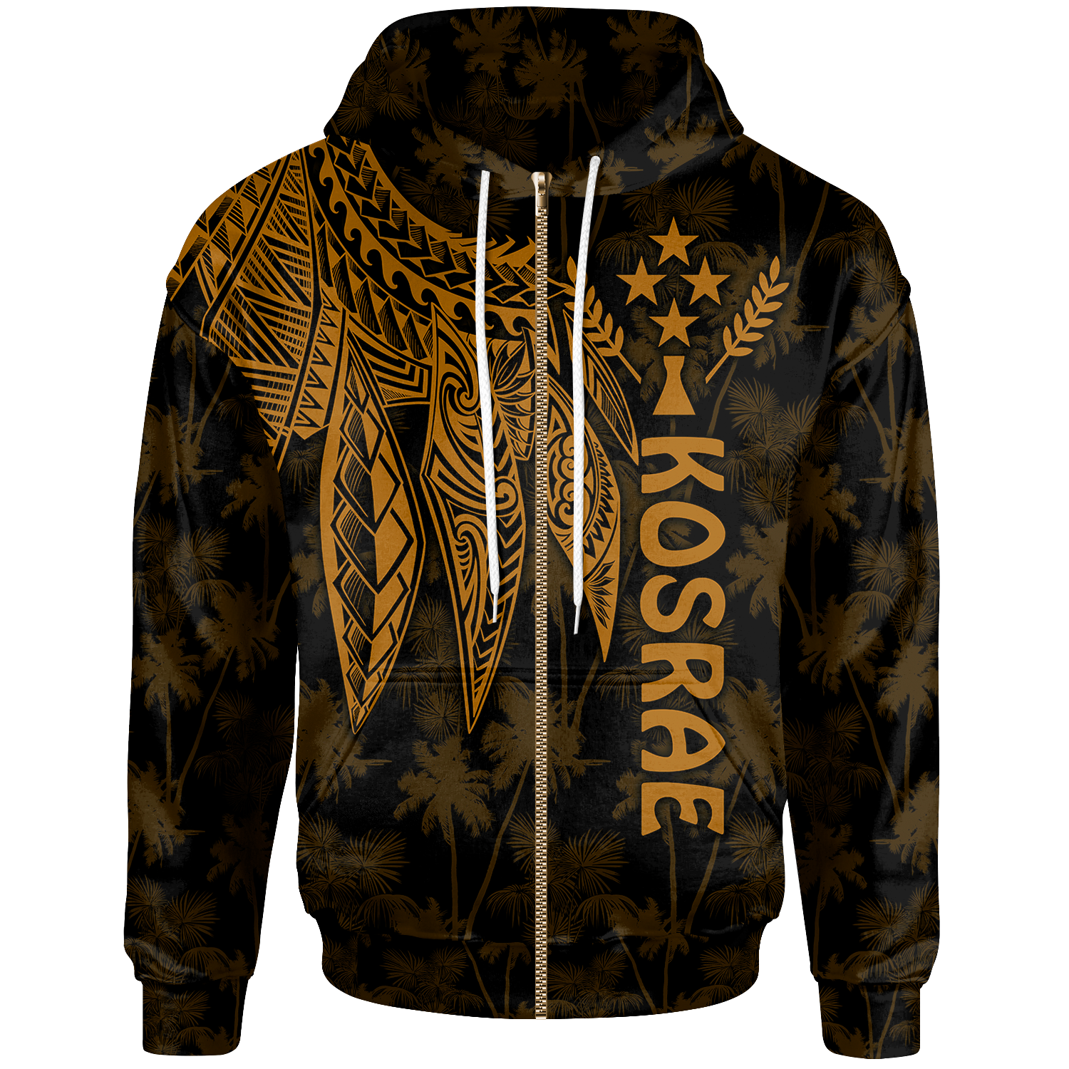 Kosrae Zip up Hoodie Polynesian Wings (Golden) Unisex Golden - Polynesian Pride