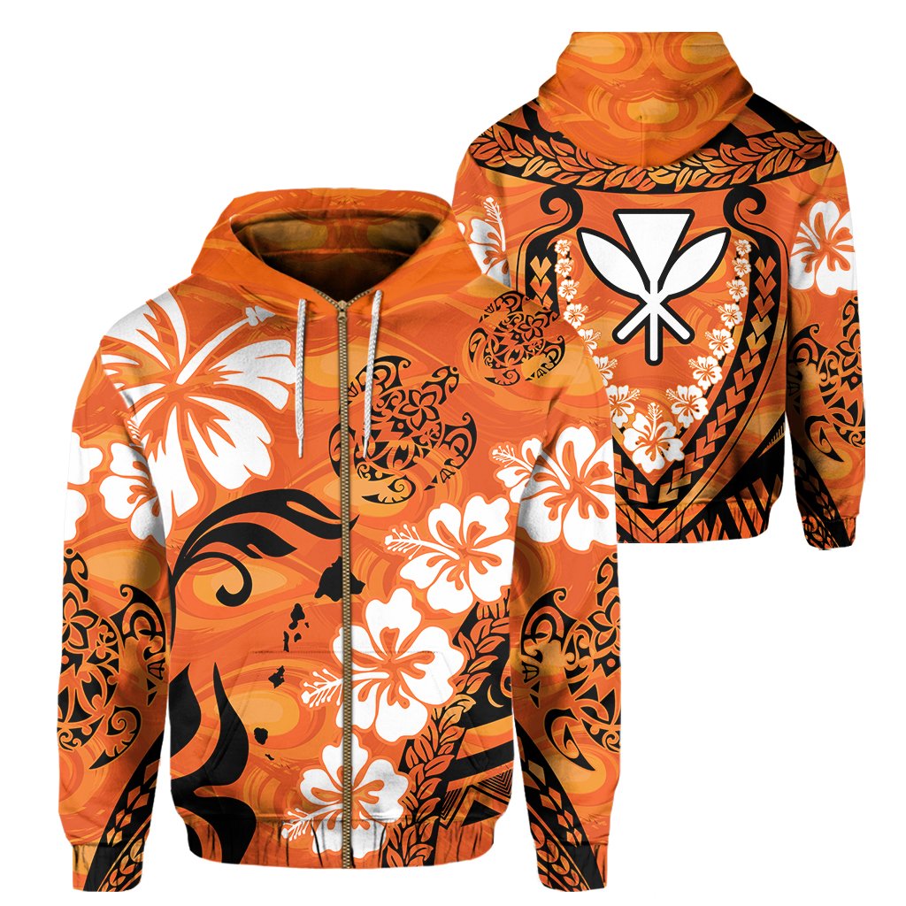 Hawaii Hoodie Orange Lanai Hawaiian Zip Hoodie Unisex Orange - Polynesian Pride