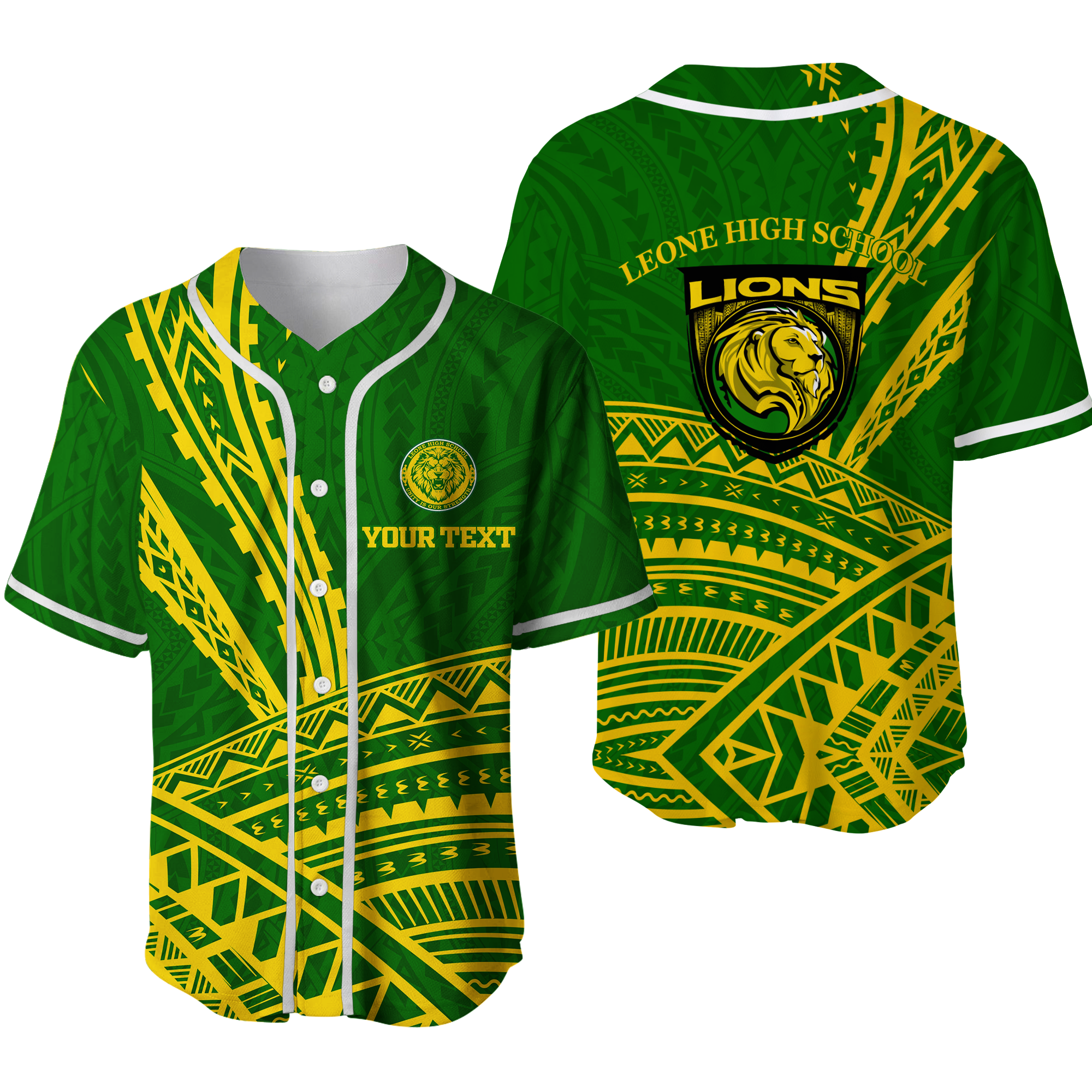 (Custom Personalised) Leone High School Pride Baseball Jersey - LT12 Green - Polynesian Pride