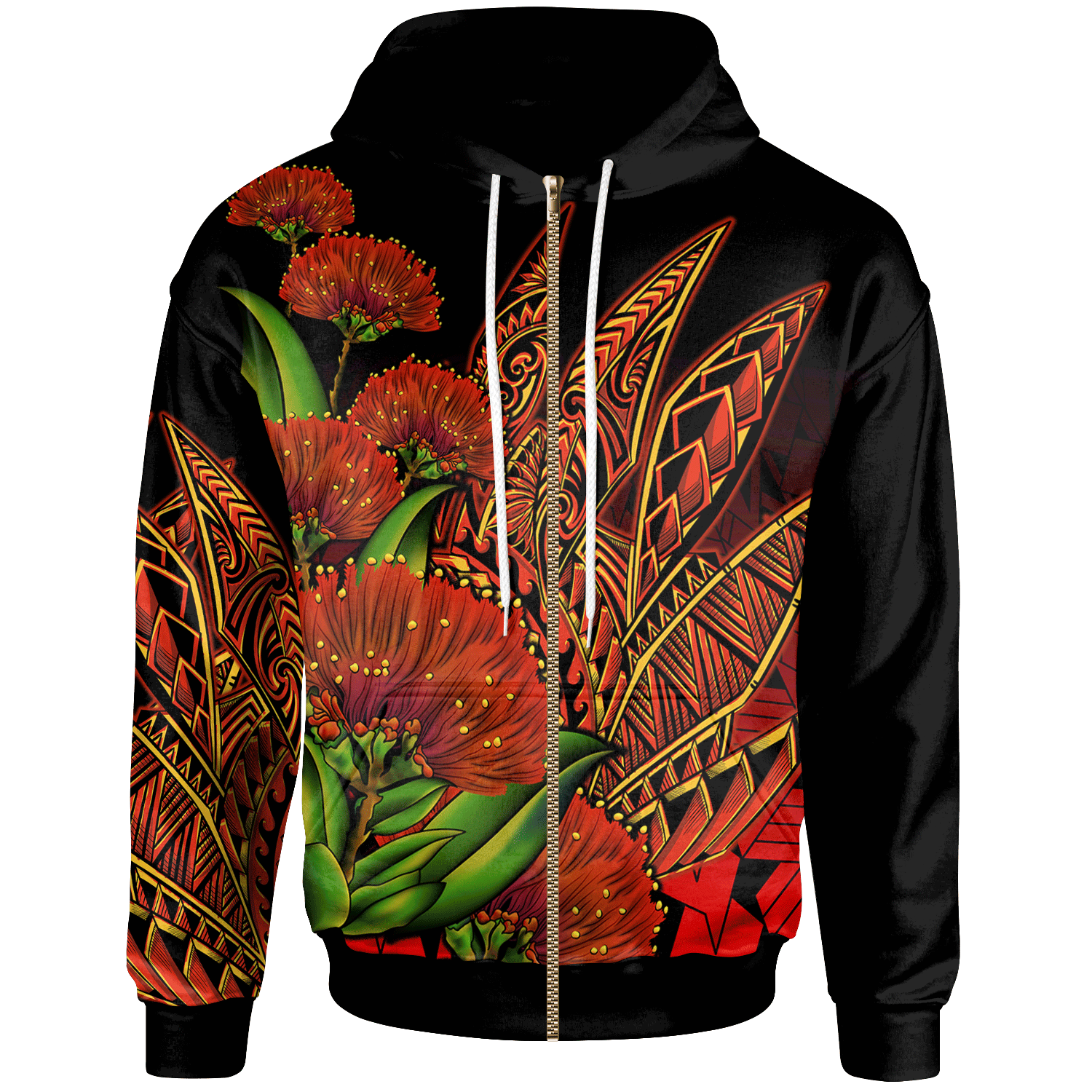 Polynesian Hawaii Zip up Hoodie Ohia Lehua Unisex Red - Polynesian Pride