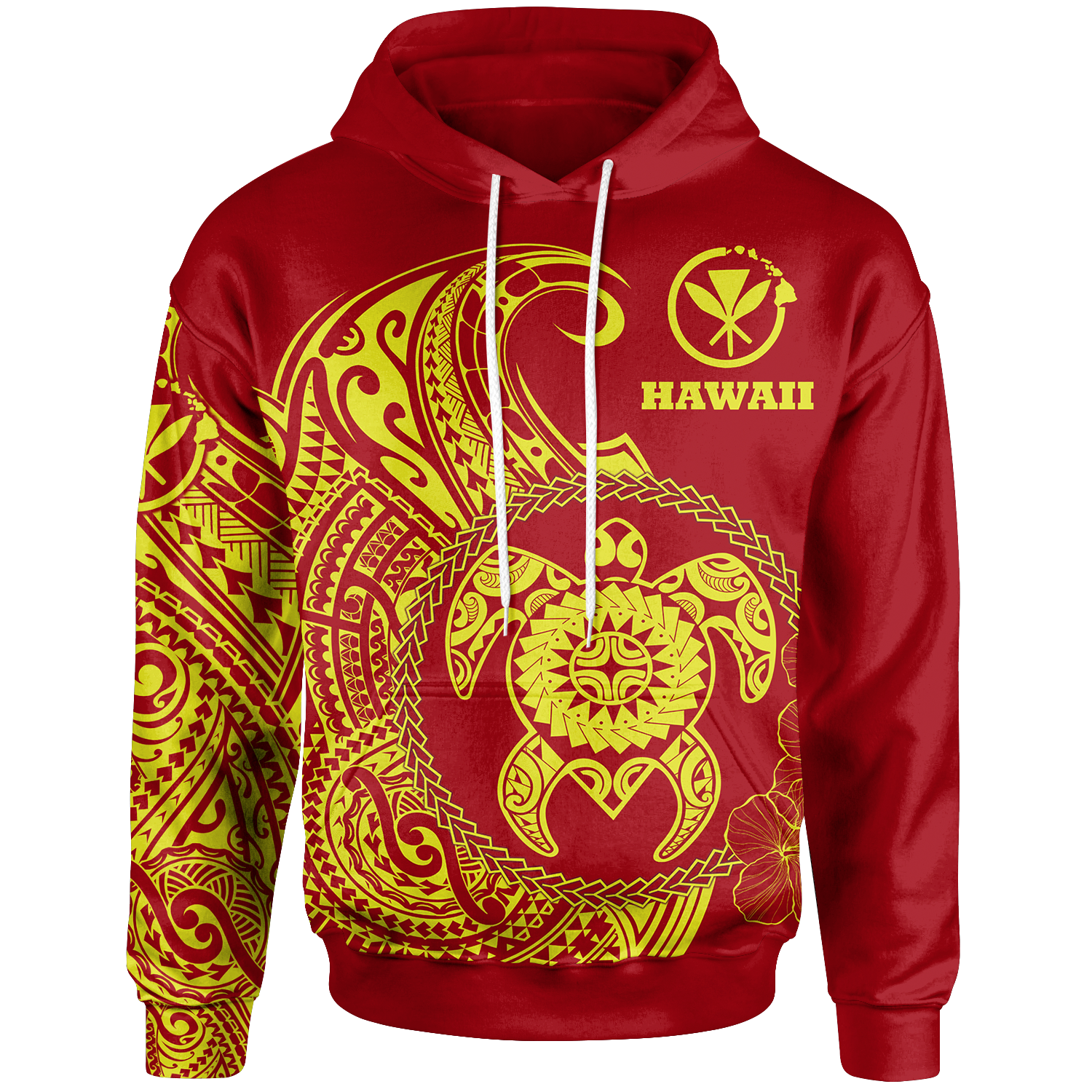 Hawaii Polynesian Hoodie Vintage Polynesian Turtle (Red) Unisex Red - Polynesian Pride