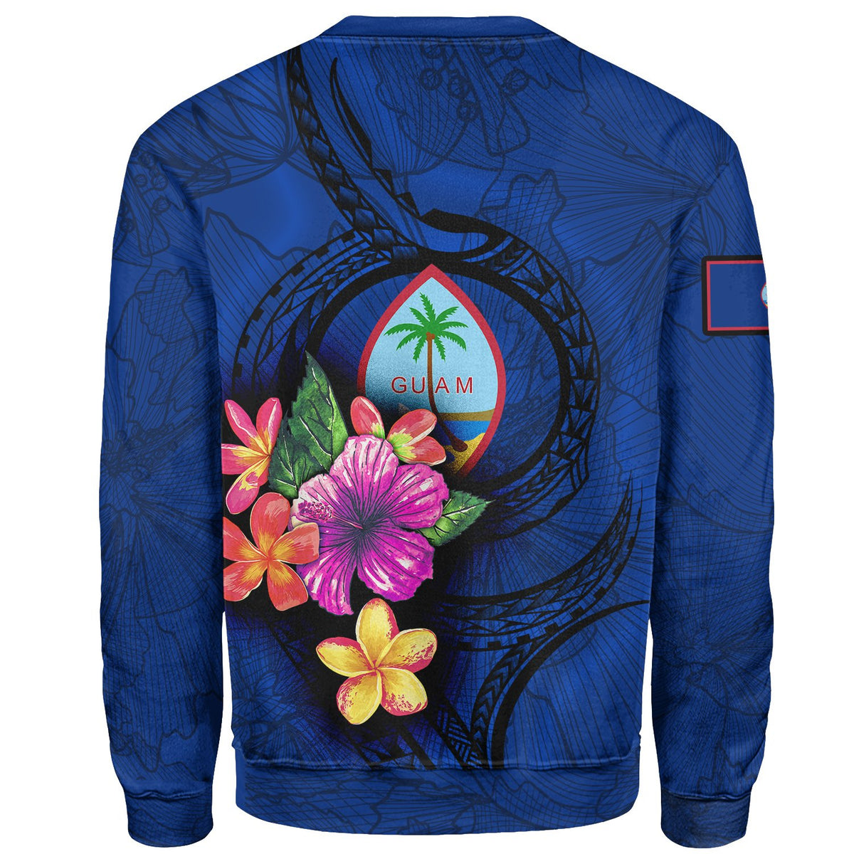 Guam Polynesian Custom Personalised Sweater - Floral With Seal Blue - Polynesian Pride