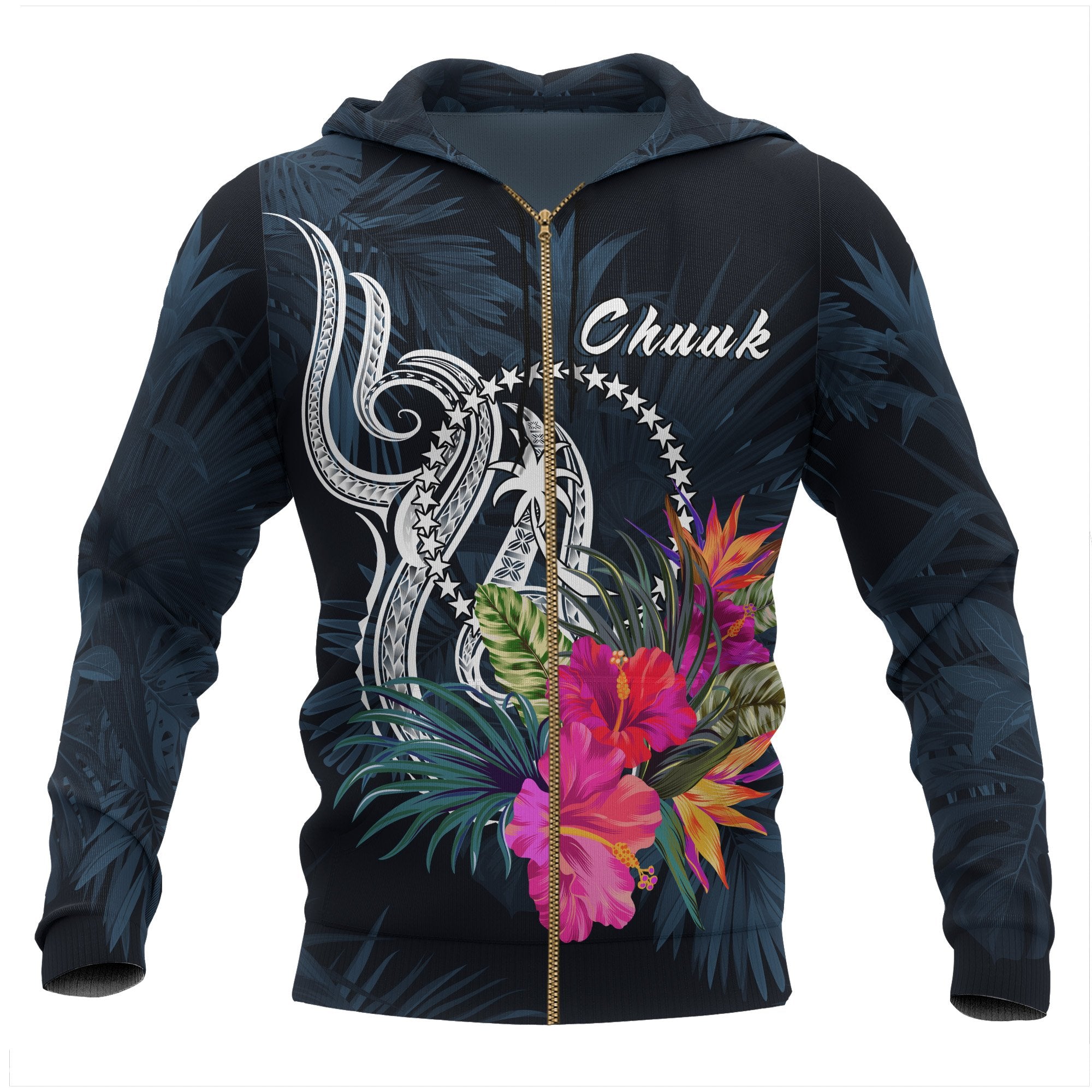 Chuuk Micronesia Zip up Hoodie Tropical Flowers Unisex Blue - Polynesian Pride