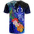 Vanuatu Custom T Shirt Humpback Whale with Tropical Flowers (Blue) - Polynesian Pride