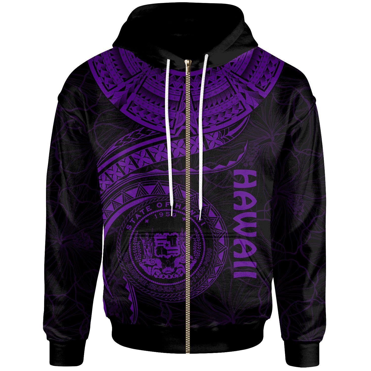 Polynesian Hawaii Zip up Hoodie Hawaiian Waves (Purple) Unisex Purple - Polynesian Pride