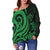 Kosrea Women's Off Shoulder Sweater - Green Tentacle Turtle - Polynesian Pride