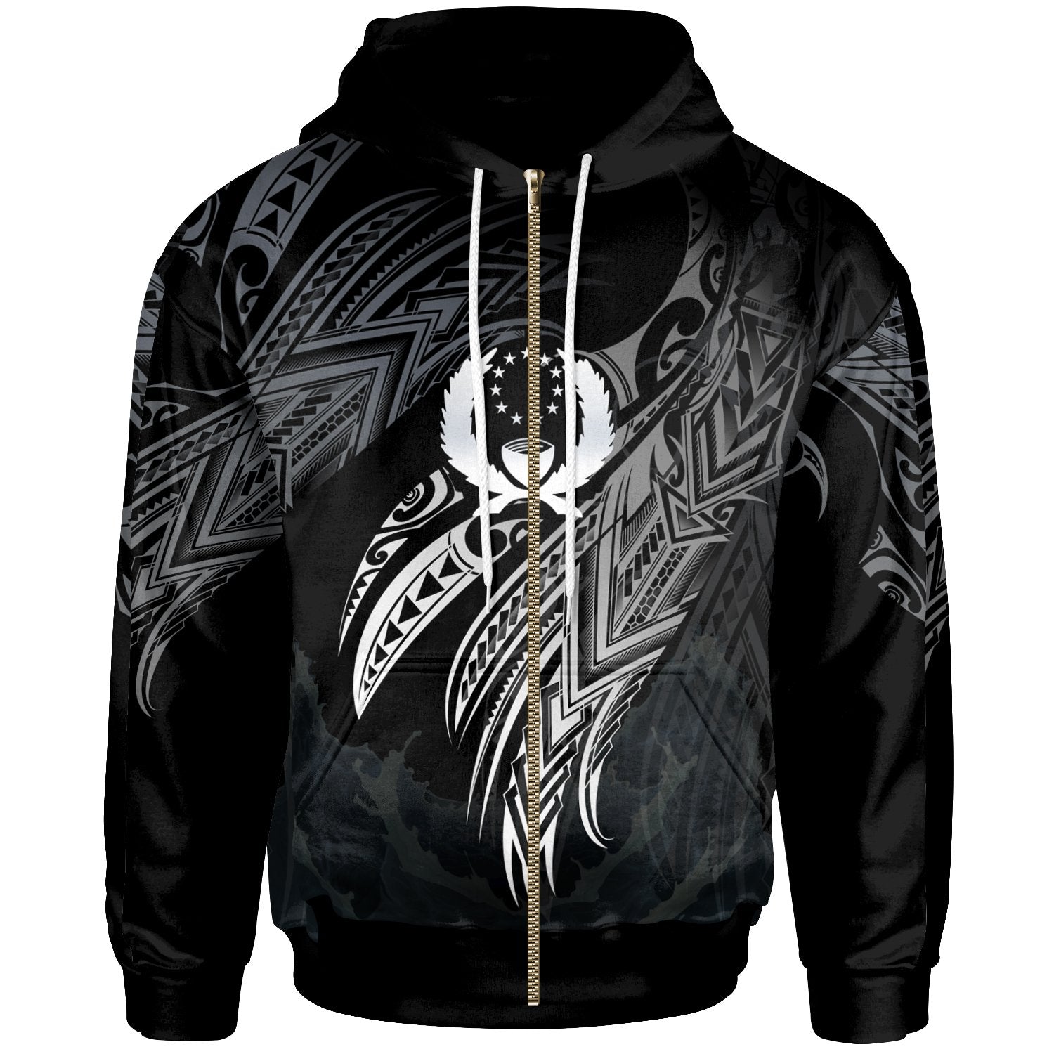 Pohnpei Polynesian Zip Hoodie Legend White Version Unisex Black - Polynesian Pride