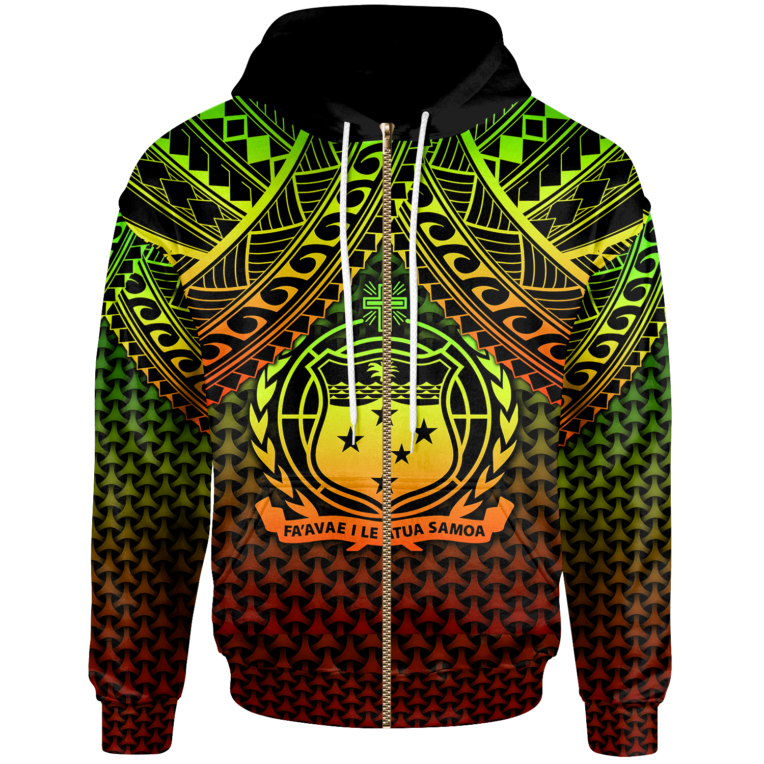 Polynesian Samoa Zip up Hoodie Reggae Vintage Polynesian Patterns Unisex Reggae - Polynesian Pride