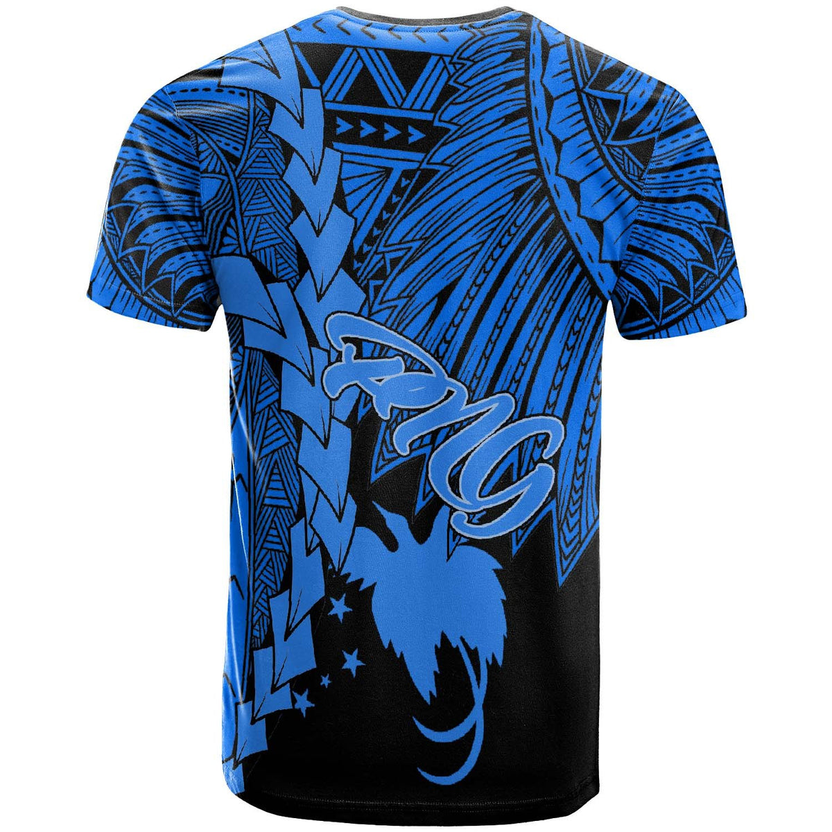 Papua New Guinea Polynesian T Shirt Tribal Wave Tattoo Blue - Polynesian Pride